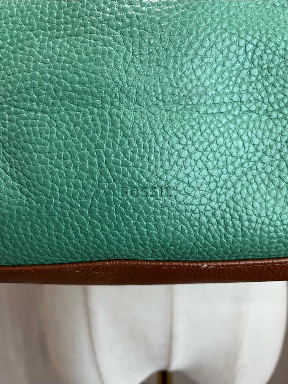 Fossil Green Pebbled Leather Tote Bag Large Zip Top Shoulder Purse - Picture 7 of 14